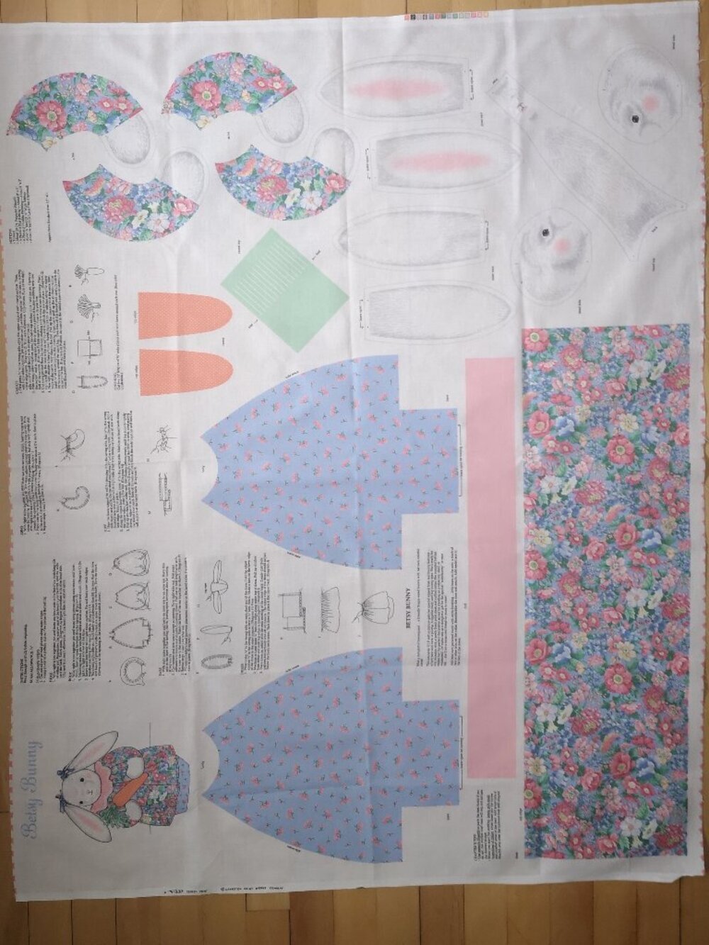 Vintage VIP Cranston Cut & Sew Fabric Panel Betsy Bunny Multi Colored Floral
